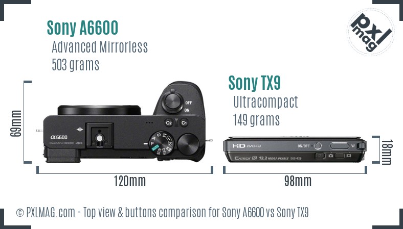 Sony A6600 vs Sony TX9 top view buttons comparison