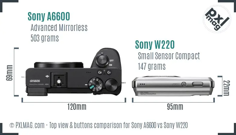 Sony A6600 vs Sony W220 top view buttons comparison