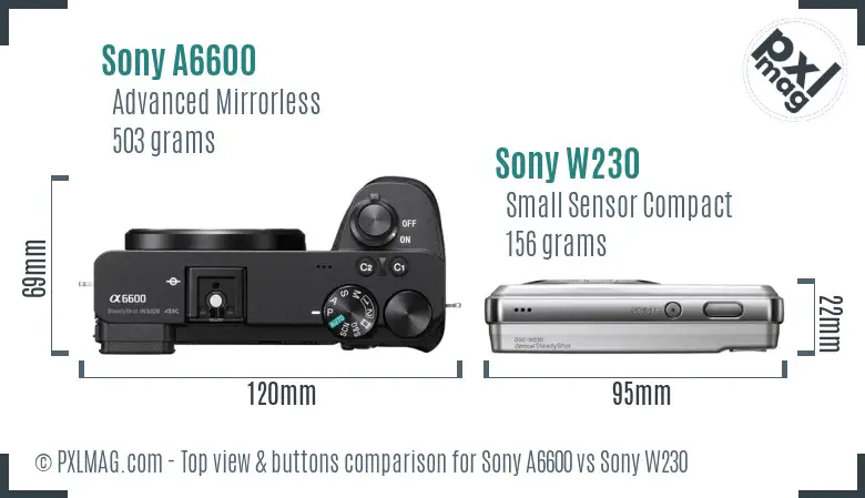 Sony A6600 vs Sony W230 top view buttons comparison
