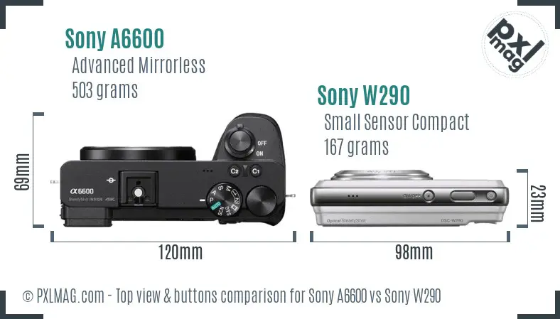 Sony A6600 vs Sony W290 top view buttons comparison