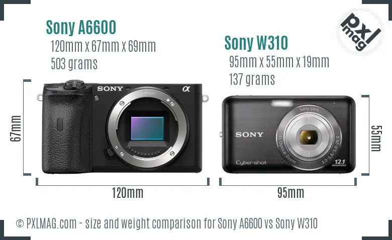 Sony A6600 vs Sony W310 size comparison