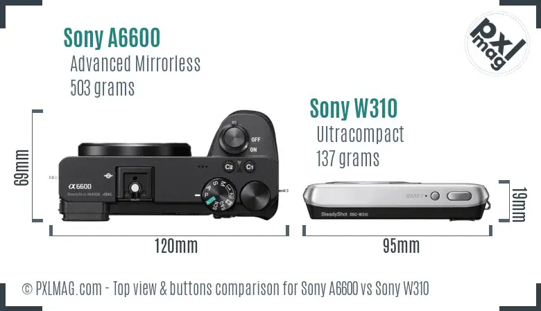 Sony A6600 vs Sony W310 top view buttons comparison