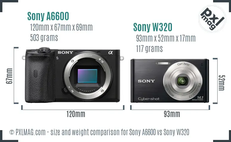 Sony A6600 vs Sony W320 size comparison