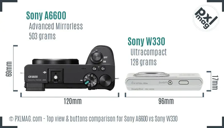 Sony A6600 vs Sony W330 top view buttons comparison