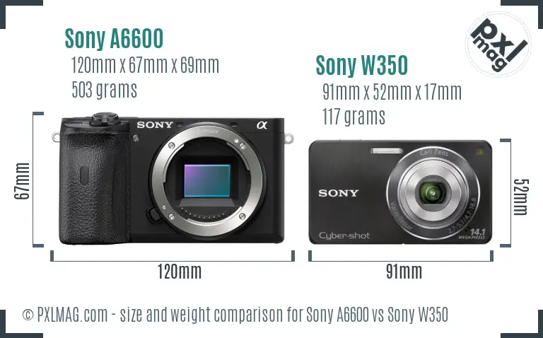Sony A6600 vs Sony W350 size comparison