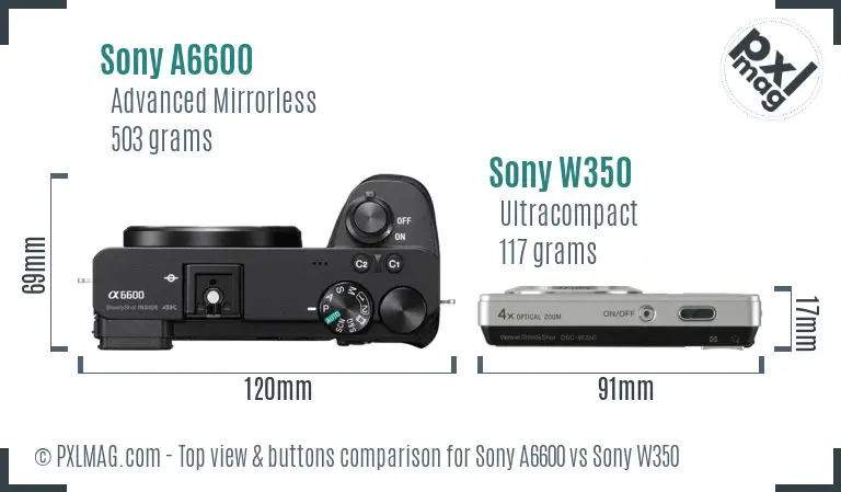 Sony A6600 vs Sony W350 top view buttons comparison
