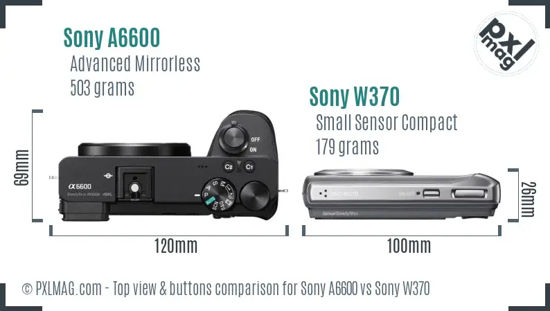Sony A6600 vs Sony W370 top view buttons comparison