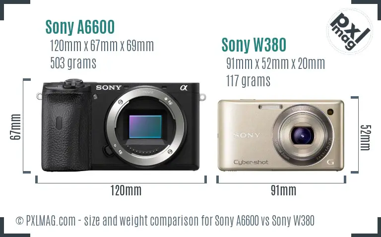 Sony A6600 vs Sony W380 size comparison