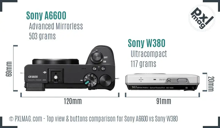 Sony A6600 vs Sony W380 top view buttons comparison