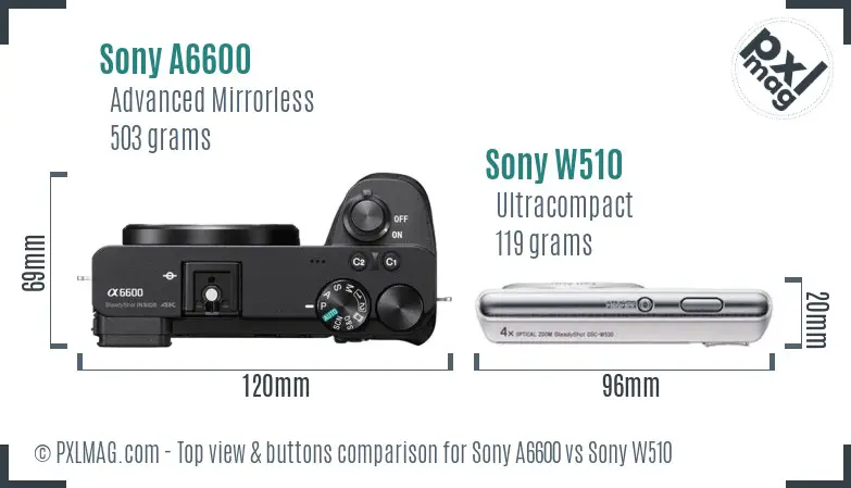 Sony A6600 vs Sony W510 top view buttons comparison