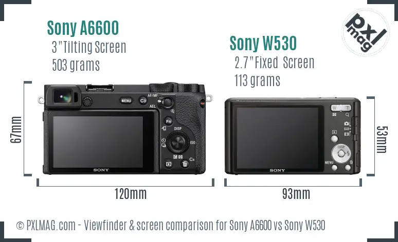 Sony A6600 vs Sony W530 Screen and Viewfinder comparison