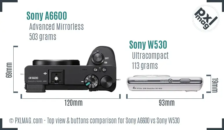 Sony A6600 vs Sony W530 top view buttons comparison