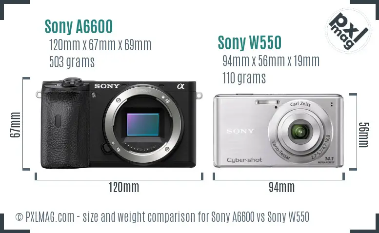 Sony A6600 vs Sony W550 size comparison