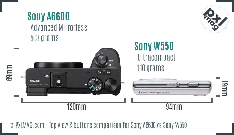 Sony A6600 vs Sony W550 top view buttons comparison