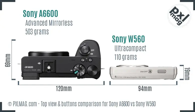 Sony A6600 vs Sony W560 top view buttons comparison
