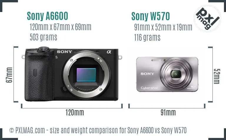 Sony A6600 vs Sony W570 size comparison