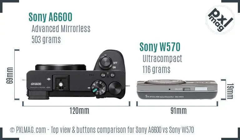 Sony A6600 vs Sony W570 top view buttons comparison