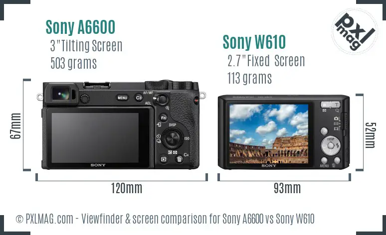 Sony A6600 vs Sony W610 Screen and Viewfinder comparison