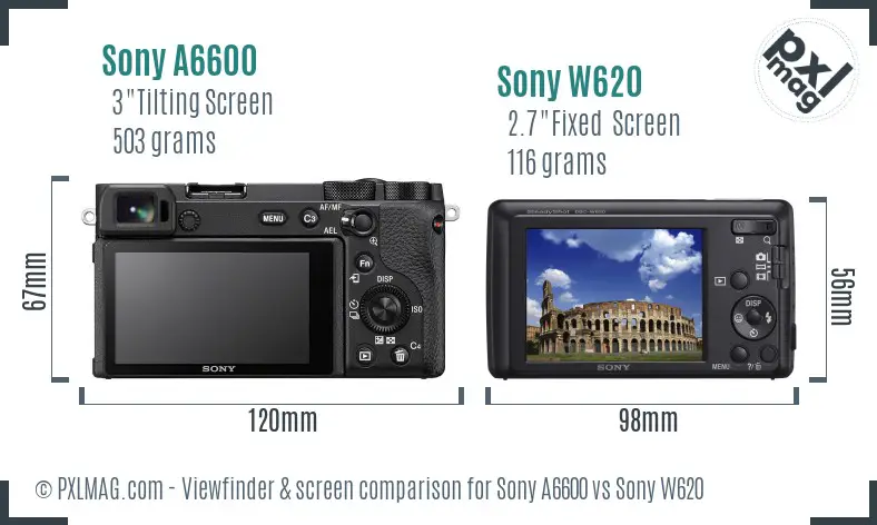 Sony A6600 vs Sony W620 Screen and Viewfinder comparison