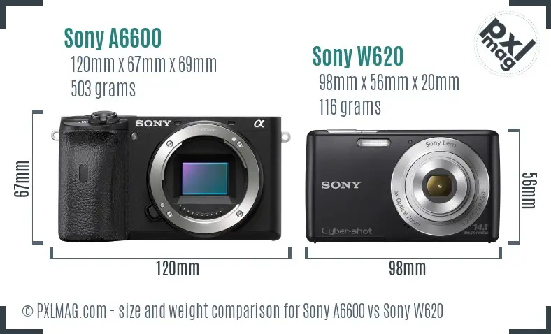 Sony A6600 vs Sony W620 size comparison