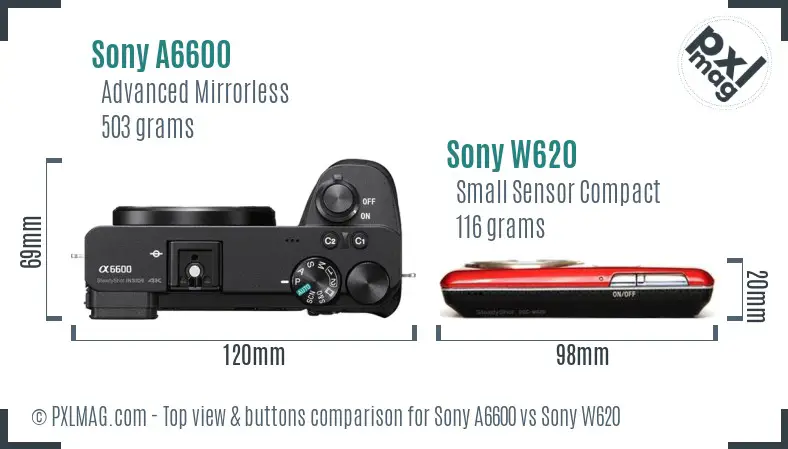 Sony A6600 vs Sony W620 top view buttons comparison