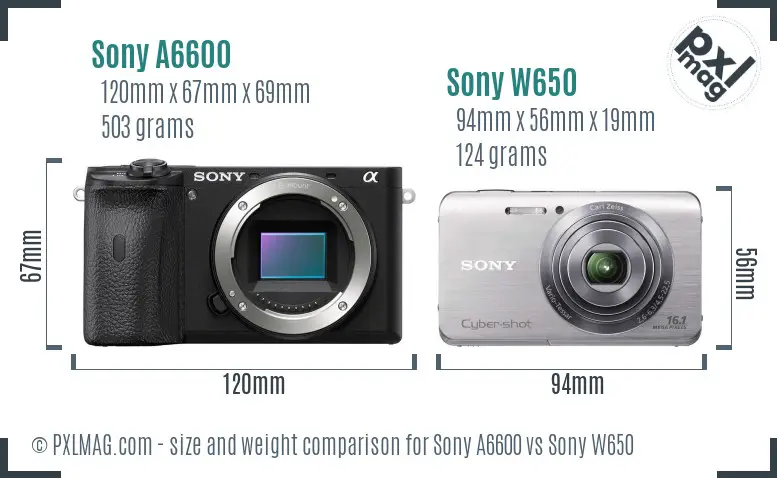 Sony A6600 vs Sony W650 size comparison