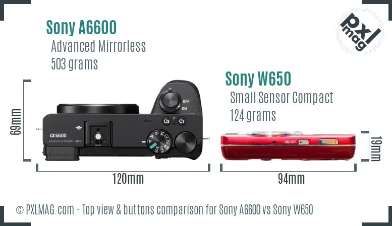 Sony A6600 vs Sony W650 top view buttons comparison