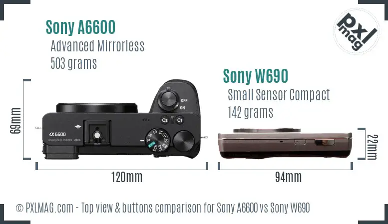 Sony A6600 vs Sony W690 top view buttons comparison