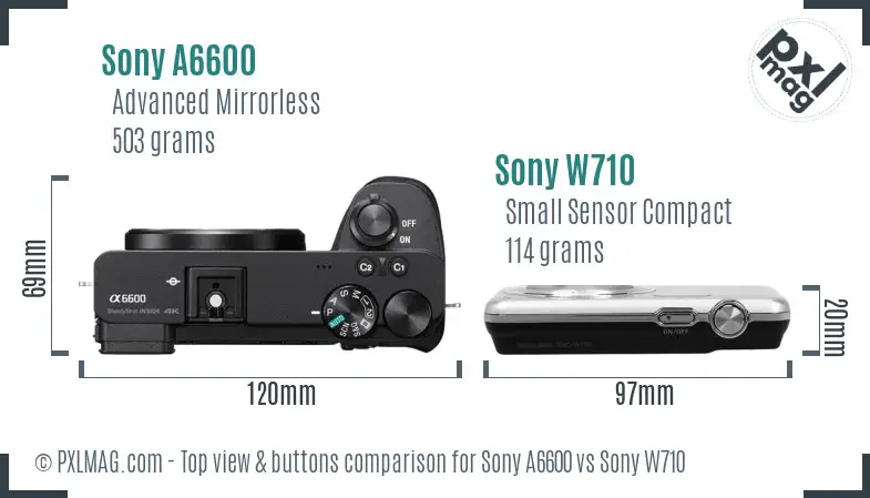 Sony A6600 vs Sony W710 top view buttons comparison