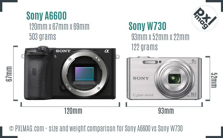 Sony A6600 vs Sony W730 size comparison