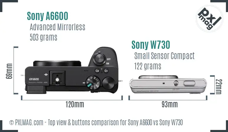 Sony A6600 vs Sony W730 top view buttons comparison