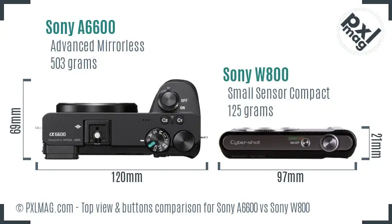 Sony A6600 vs Sony W800 top view buttons comparison
