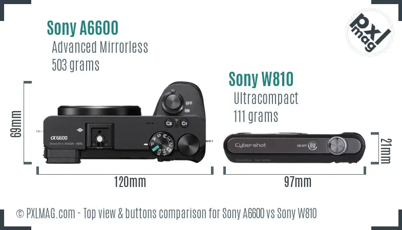 Sony A6600 vs Sony W810 top view buttons comparison