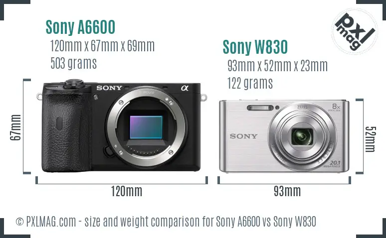 Sony A6600 vs Sony W830 size comparison