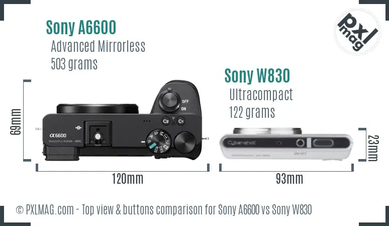 Sony A6600 vs Sony W830 top view buttons comparison