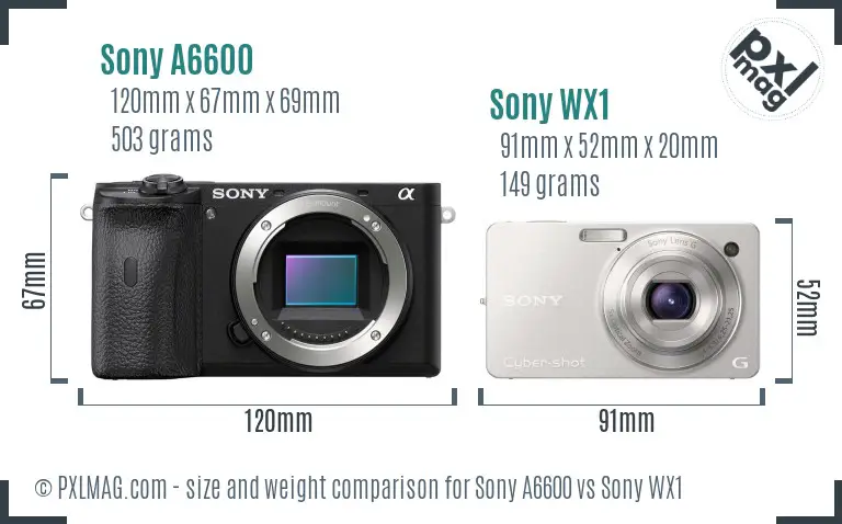 Sony A6600 vs Sony WX1 size comparison