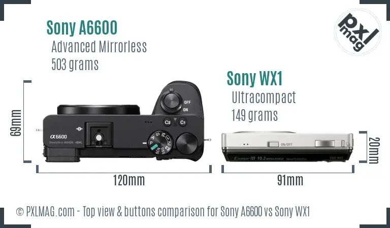 Sony A6600 vs Sony WX1 top view buttons comparison