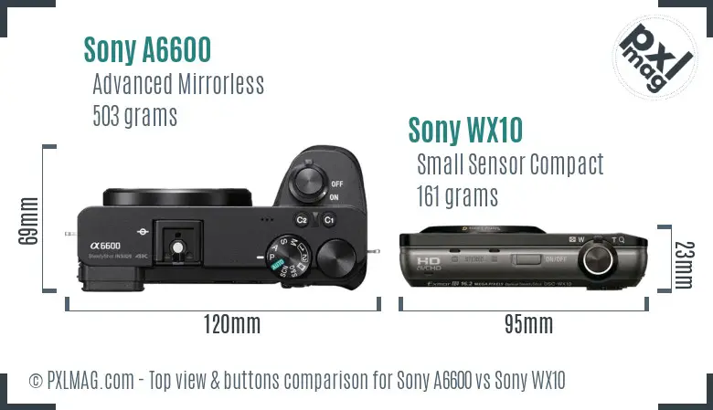Sony A6600 vs Sony WX10 top view buttons comparison