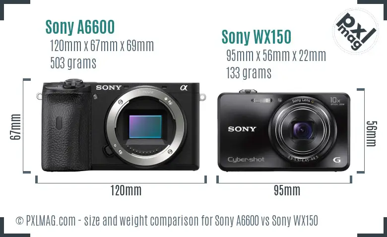 Sony A6600 vs Sony WX150 size comparison