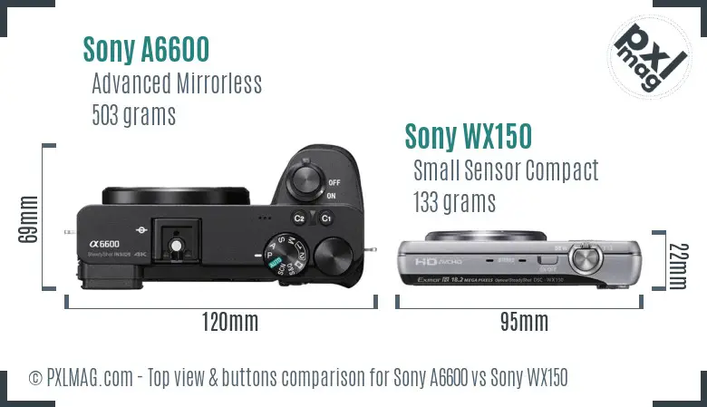 Sony A6600 vs Sony WX150 top view buttons comparison