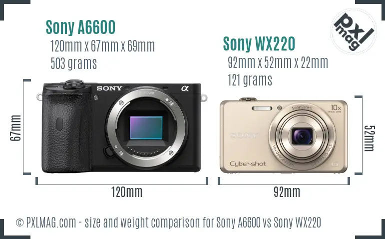Sony A6600 vs Sony WX220 size comparison