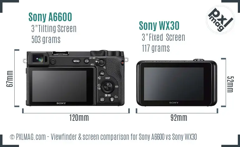 Sony A6600 vs Sony WX30 Screen and Viewfinder comparison