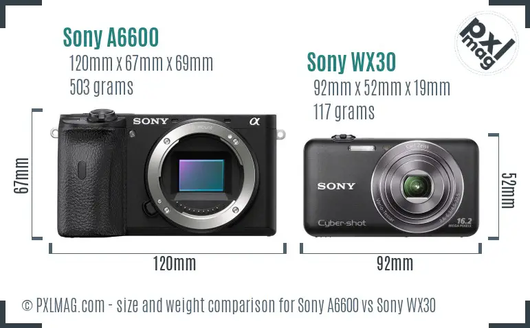 Sony A6600 vs Sony WX30 size comparison