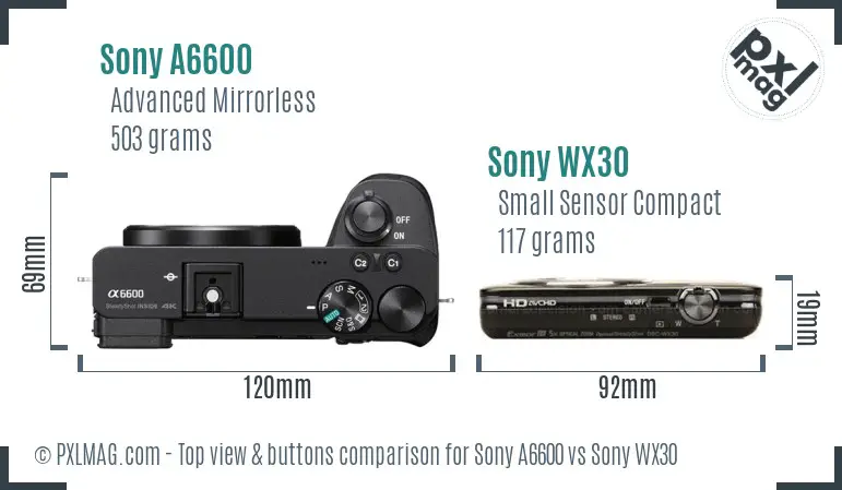 Sony A6600 vs Sony WX30 top view buttons comparison