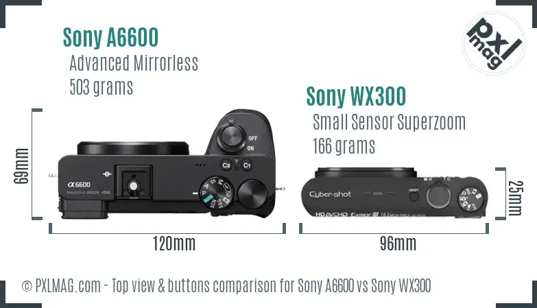 Sony A6600 vs Sony WX300 top view buttons comparison