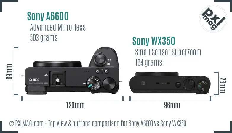 Sony A6600 vs Sony WX350 top view buttons comparison