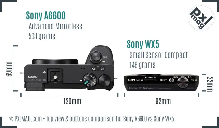 Sony A6600 vs Sony WX5 top view buttons comparison