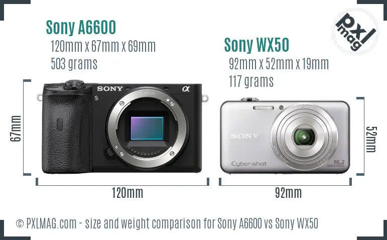 Sony A6600 vs Sony WX50 size comparison