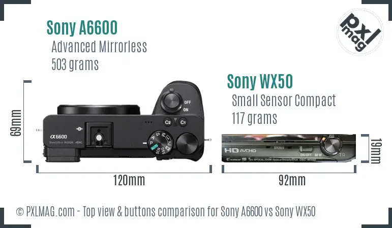 Sony A6600 vs Sony WX50 top view buttons comparison