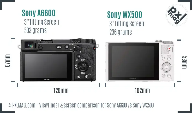 Sony A6600 vs Sony WX500 Screen and Viewfinder comparison